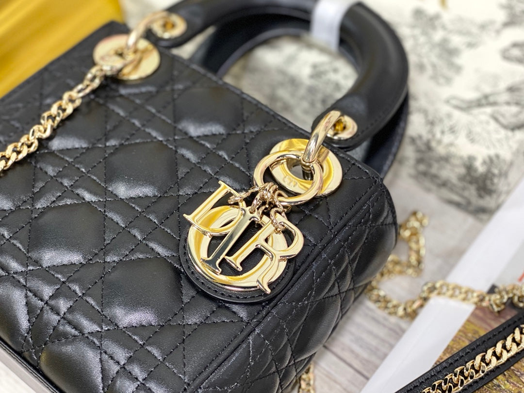 Dior-Mini Lady Dior手袋-三格黛妃-17cm-黑色金扣