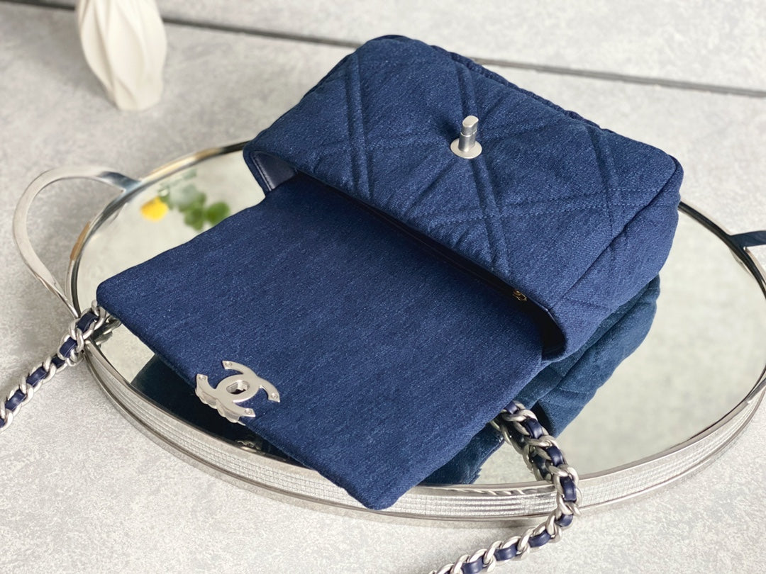 小香家-春夏系列 19Bag  丹寧牛仔深色 銀扣 小號