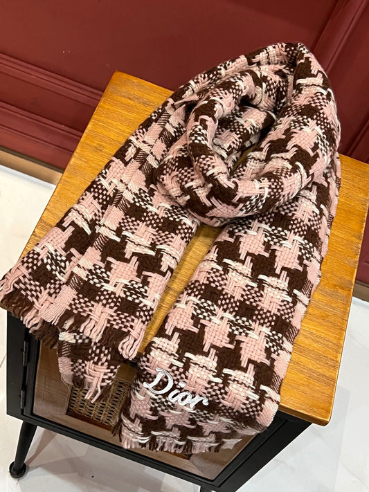 迪D家-山羊絨千鳥格圍巾 45*186cm 粉色