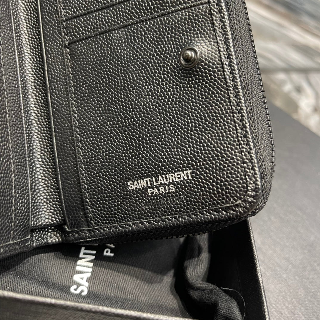 YSL 拉鍊短夾 黑色黑扣