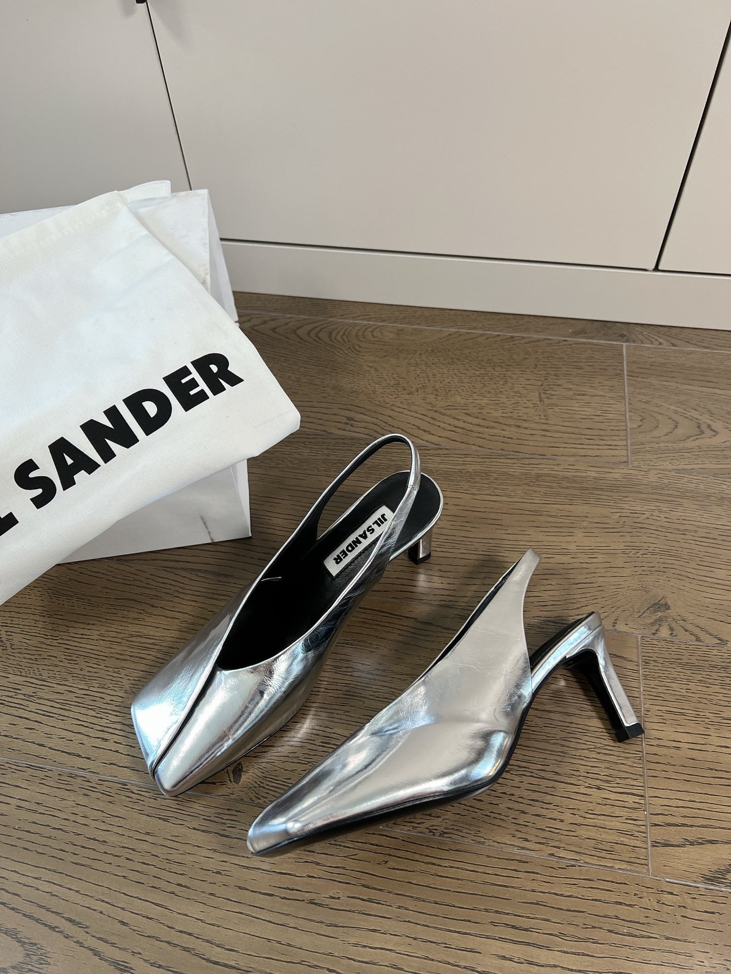 Jil sander-方頭高跟涼鞋 銀色