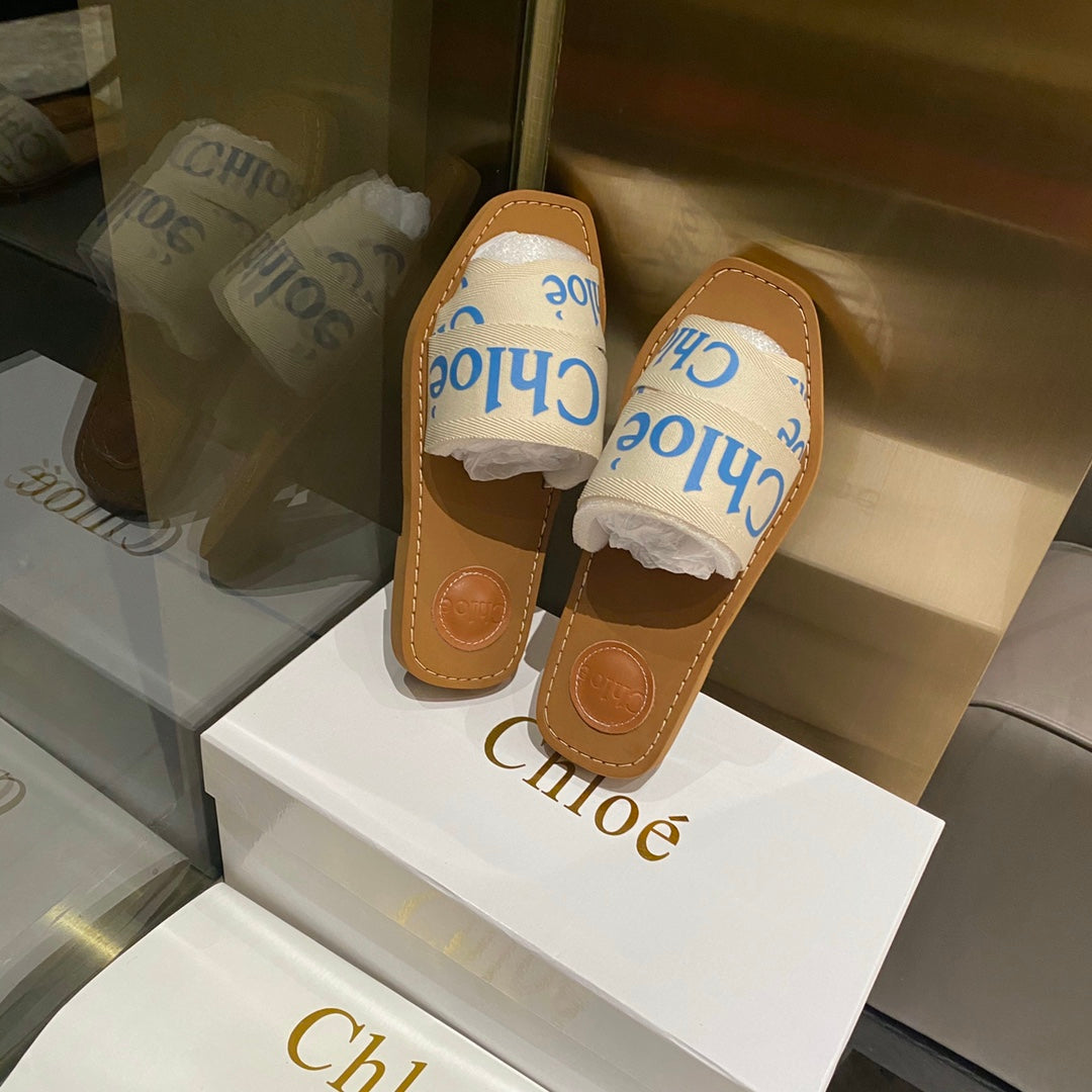 Chloe鞋-Chloe Woody Logo 拖鞋（藍）