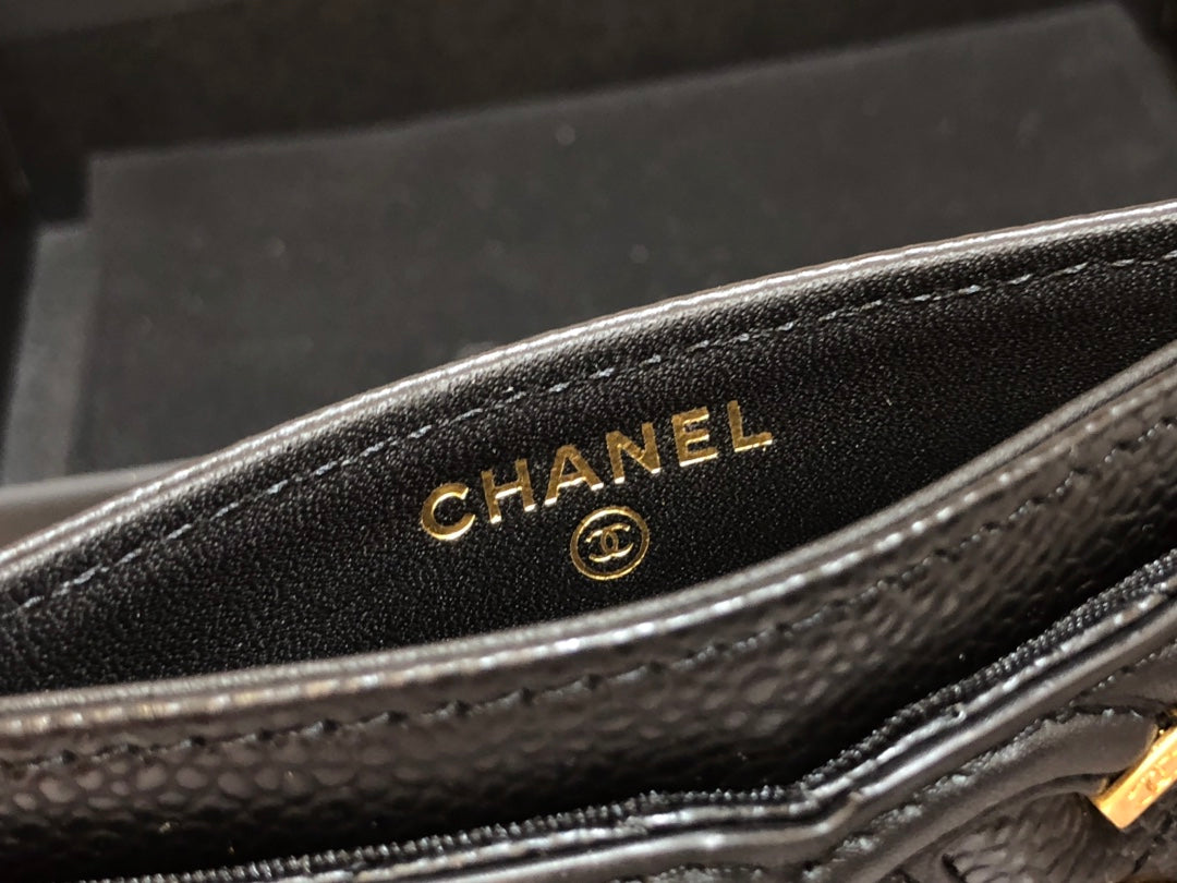 Chanel 復古CC荔枝牛皮卡包-仿舊五金