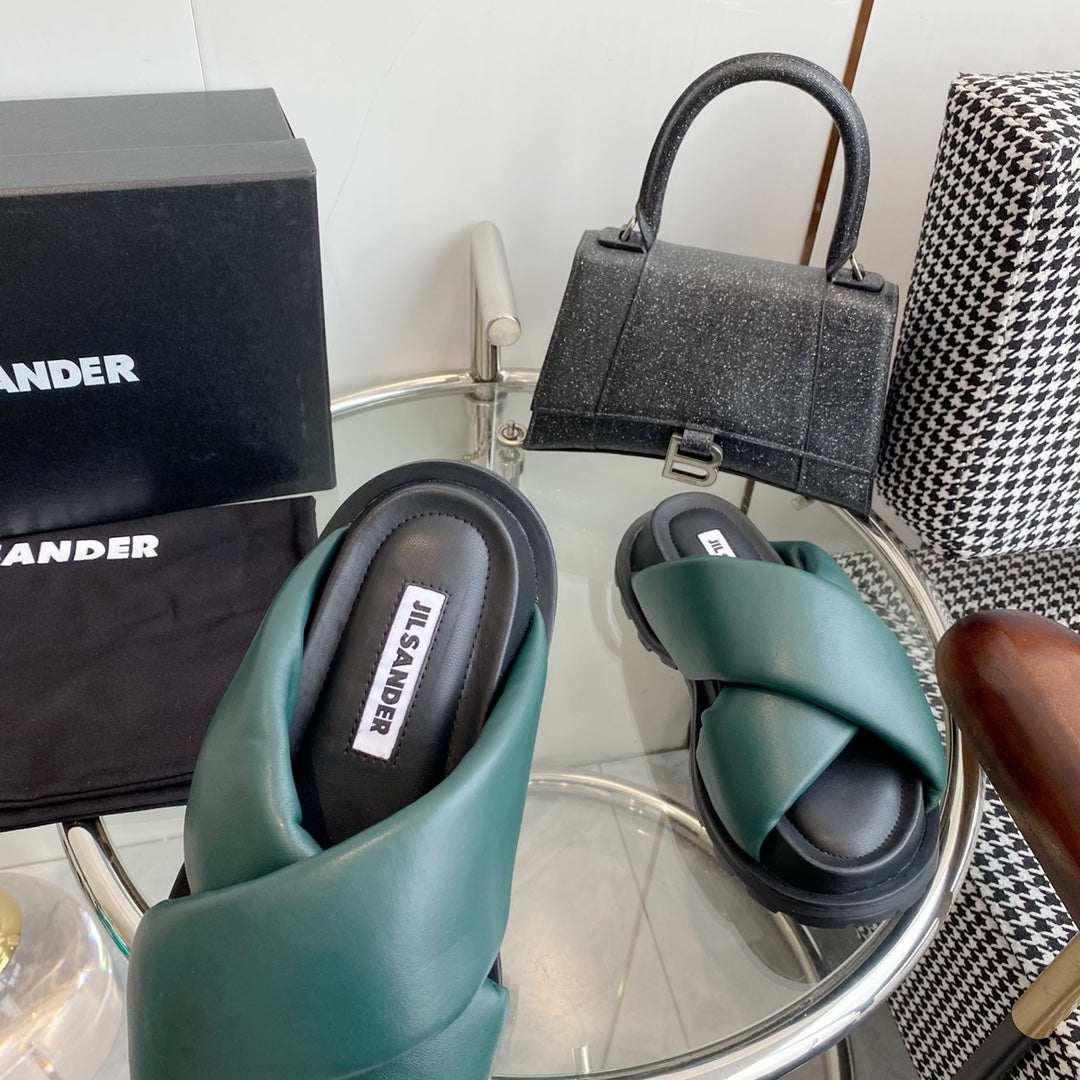 Jil sander-羊皮厚底麵包拖鞋
