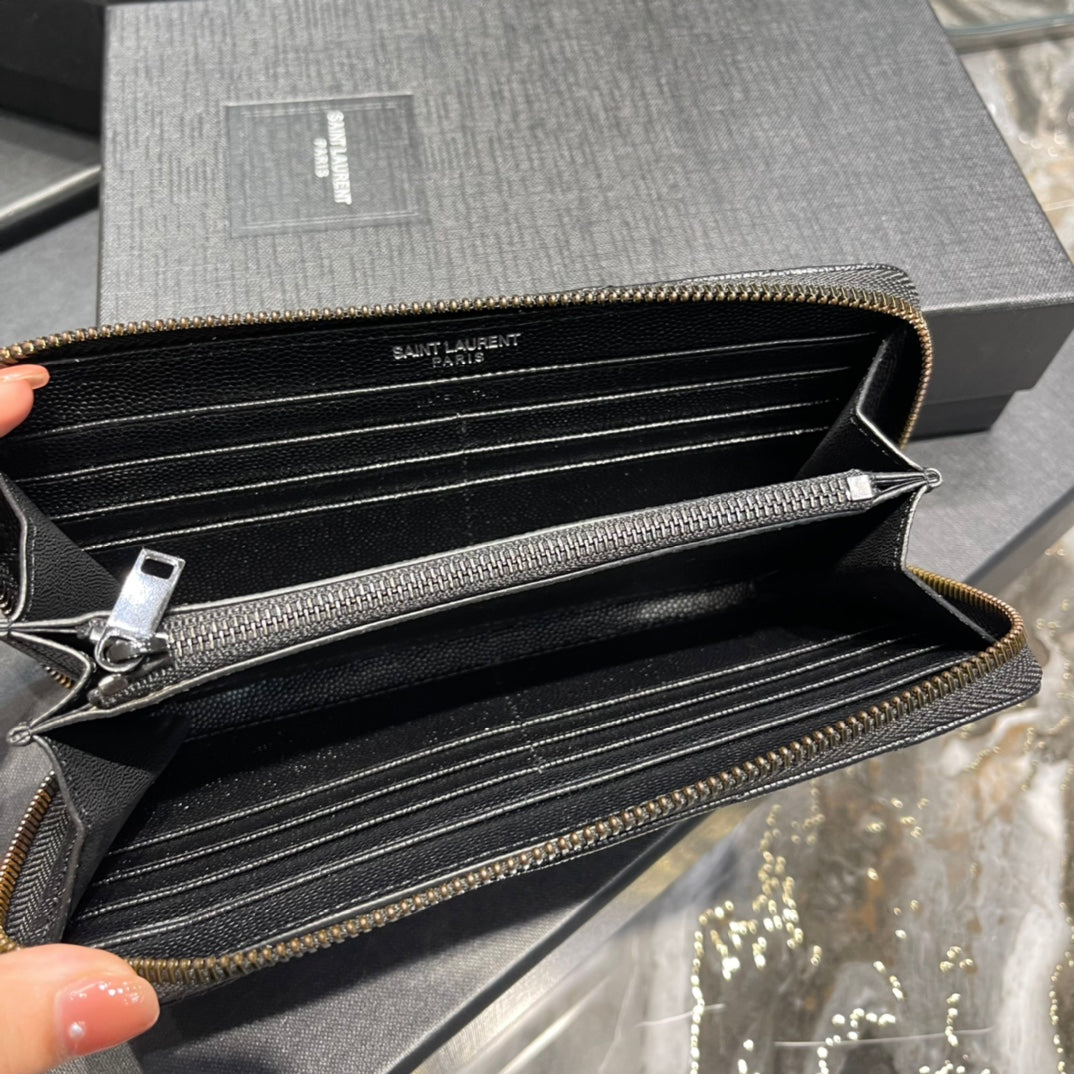 YSL 拉鍊長夾 黑色黑扣