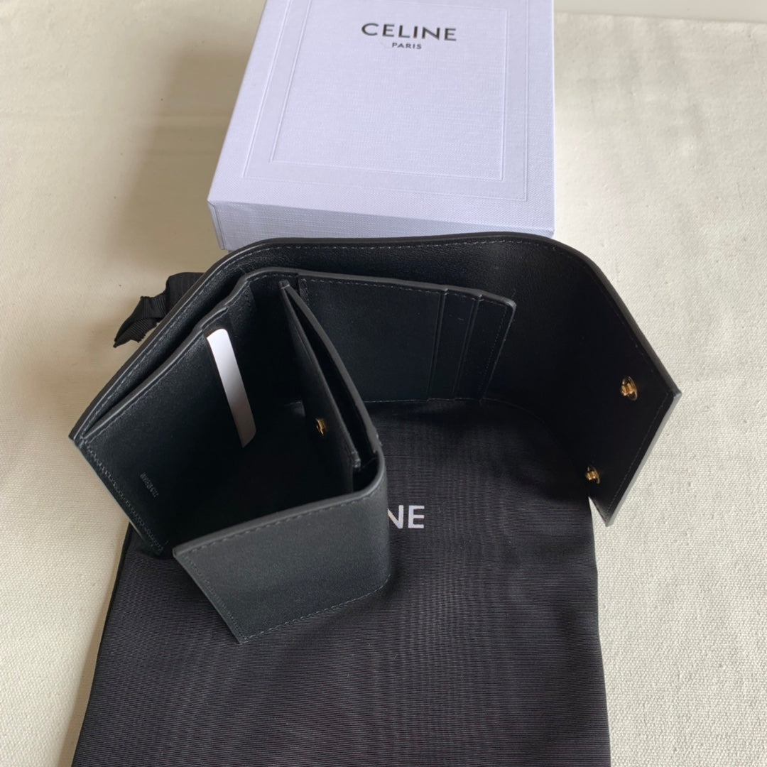 Celine 三折短夾-黑色掌紋