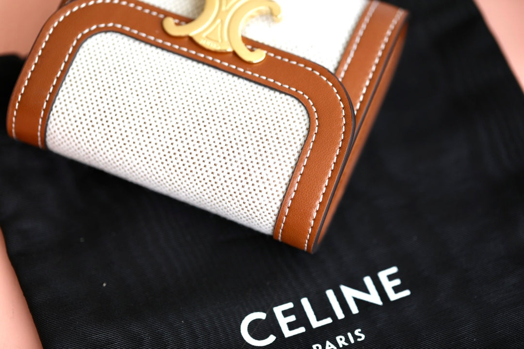 Celine 織物和牛皮革小號翻蓋錢包