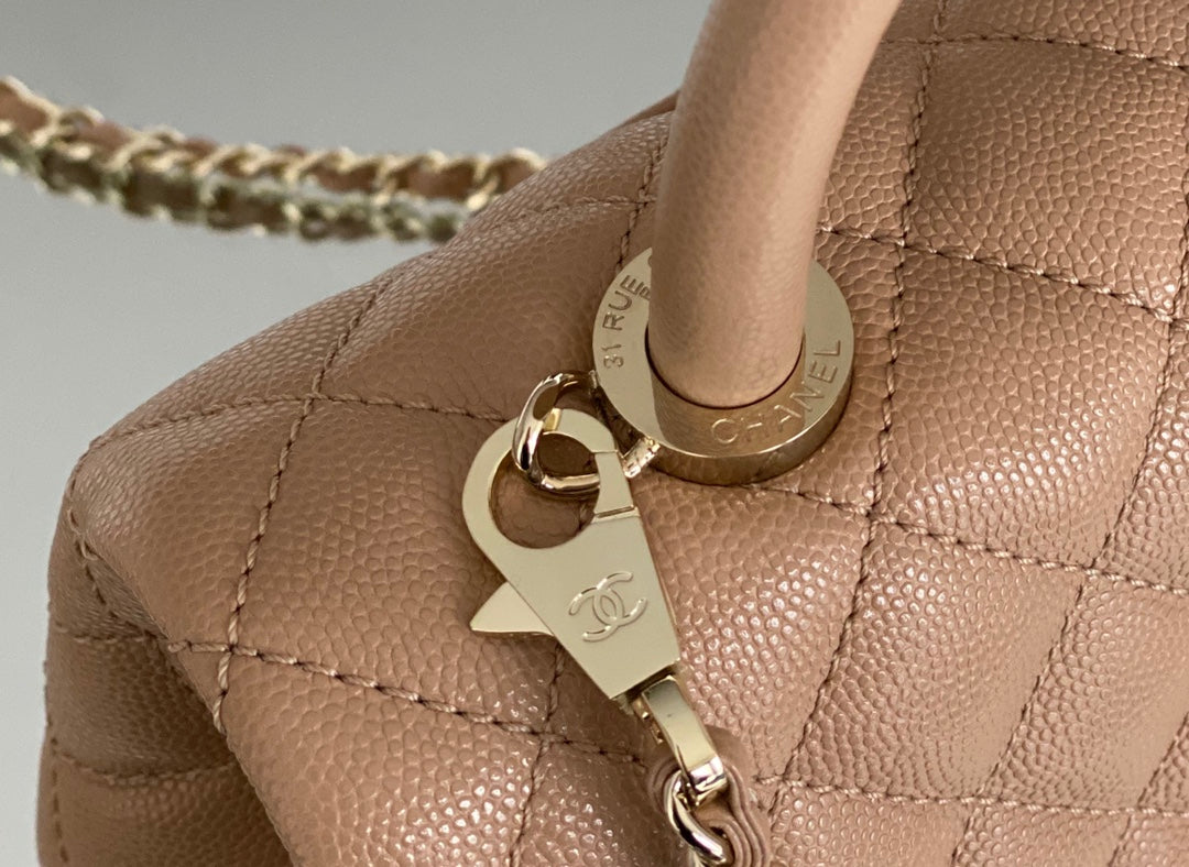 Chanel coco handle CF 小號-杏色牛皮-香檳金扣