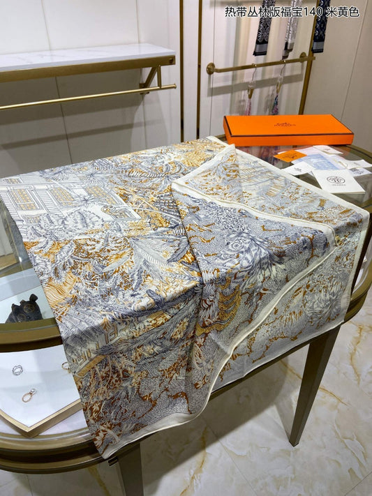 小愛款-熱帶叢林版福寶方巾 140*140cm 70%羊絨+30%真絲