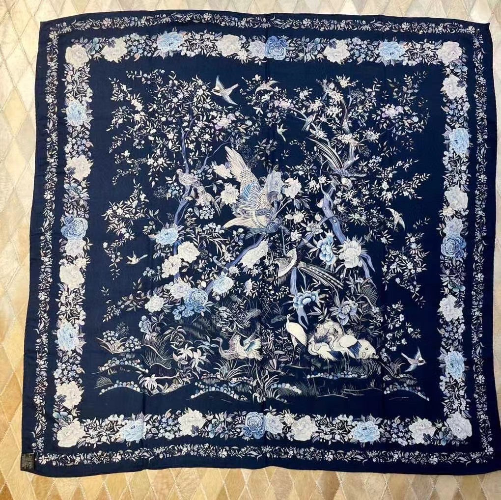 迪D家-茹伊叢手繪絲絨方巾 110*110 cm