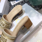 迪D家-2022早春新款 刺繡低跟拖鞋 米色