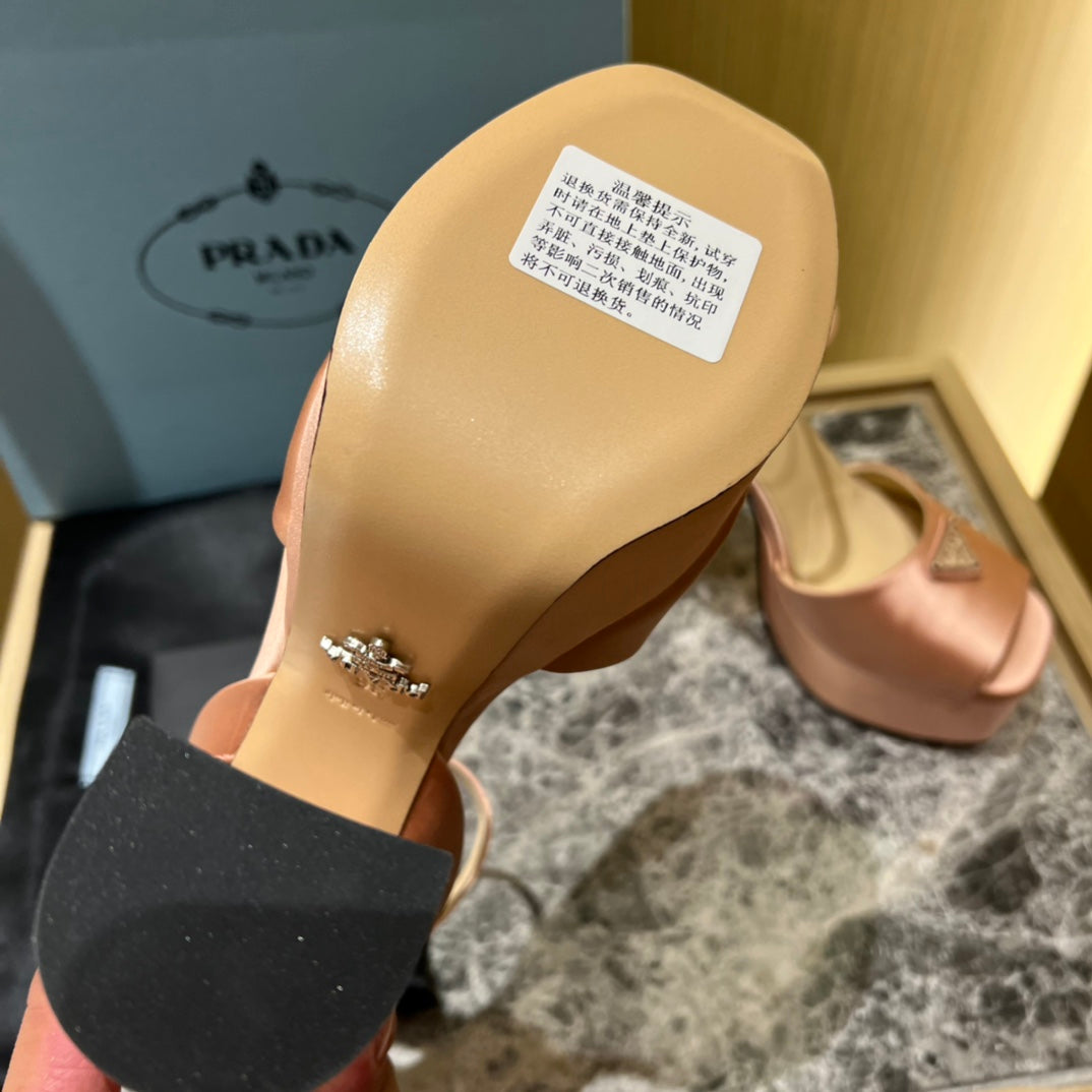 普P家-緞面厚底高跟涼鞋 玫瑰金