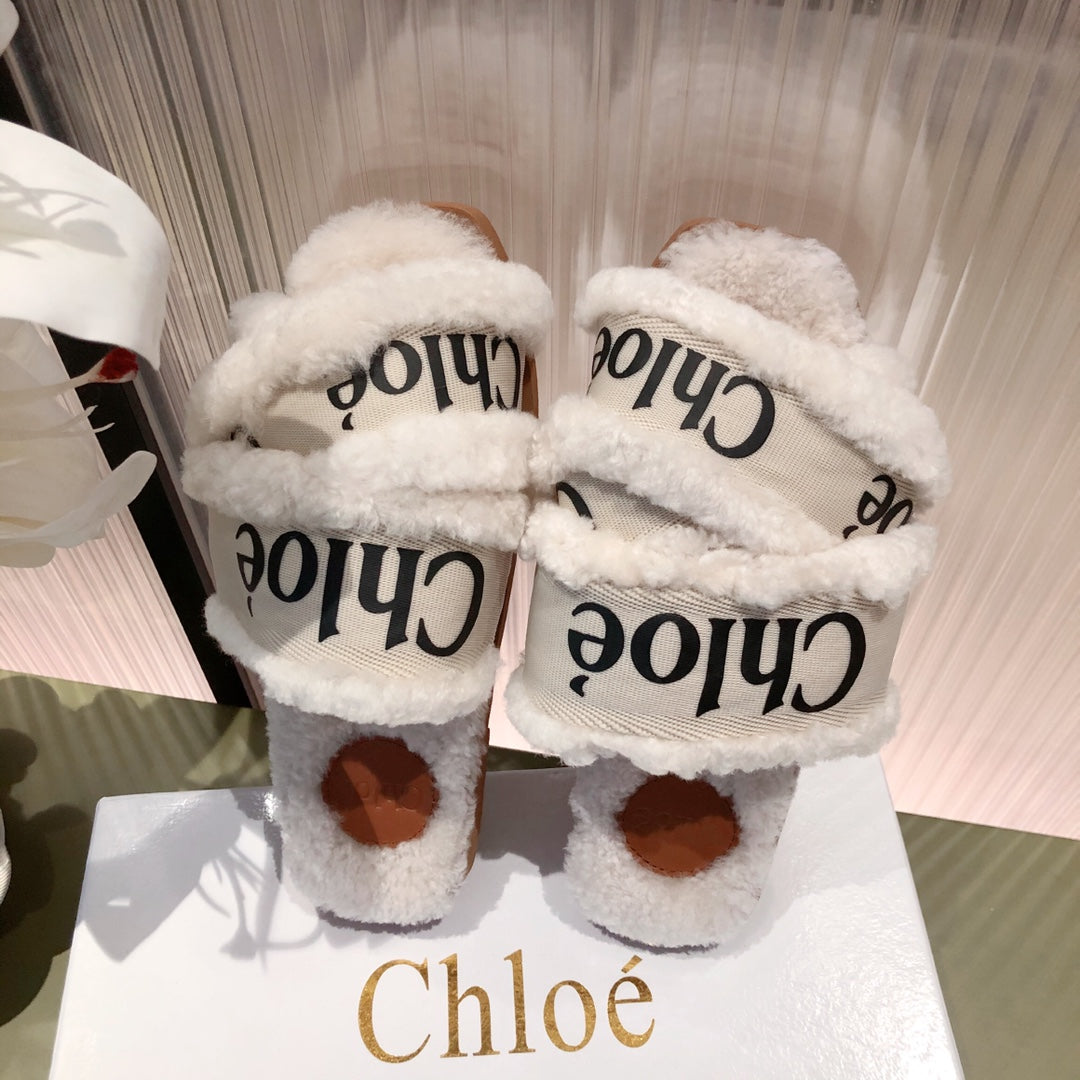 Chloe鞋-Chloe 羊羔毛 拖鞋（白）