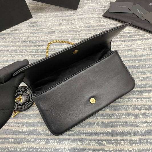 YSL Kate 99絎縫小羊皮手袋-黑色金扣