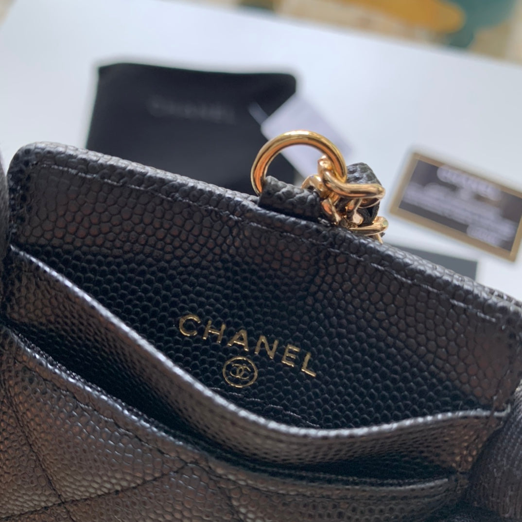 Chanel 證件套-黑色荔枝皮金釦