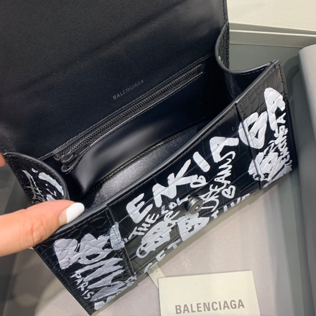 巴黎世-沙漏包S-黑色鱷魚紋塗鴉