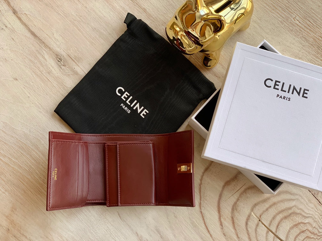 Celine 小號亮澤牛皮革三折短夾