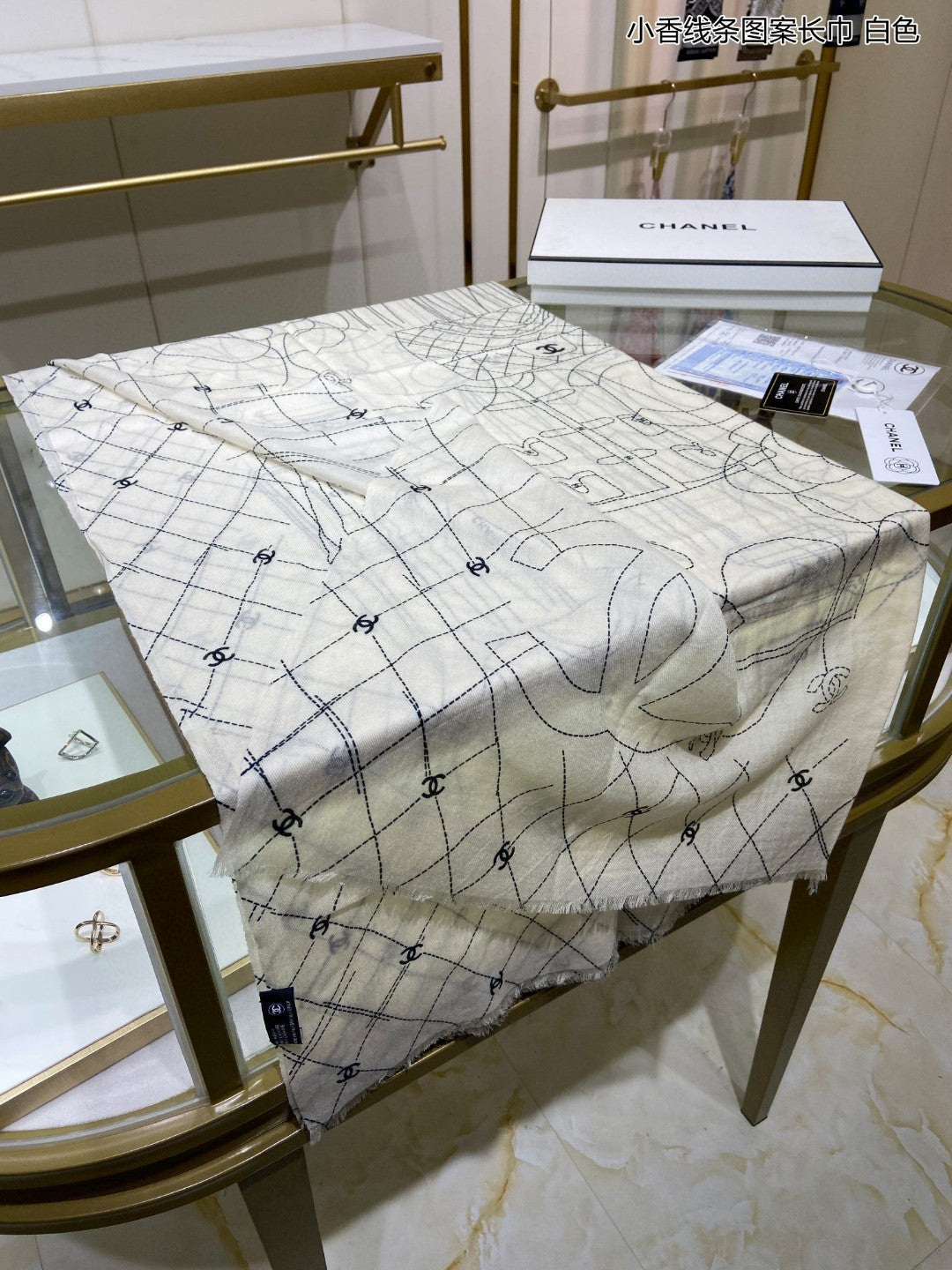 小香家-線條圖案長圍巾 110*200cm 100%頂級羊絨