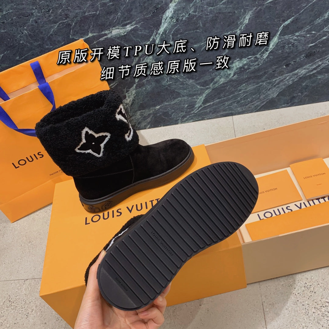路L家-2022秋冬新款 真羊皮雪地靴 黑色