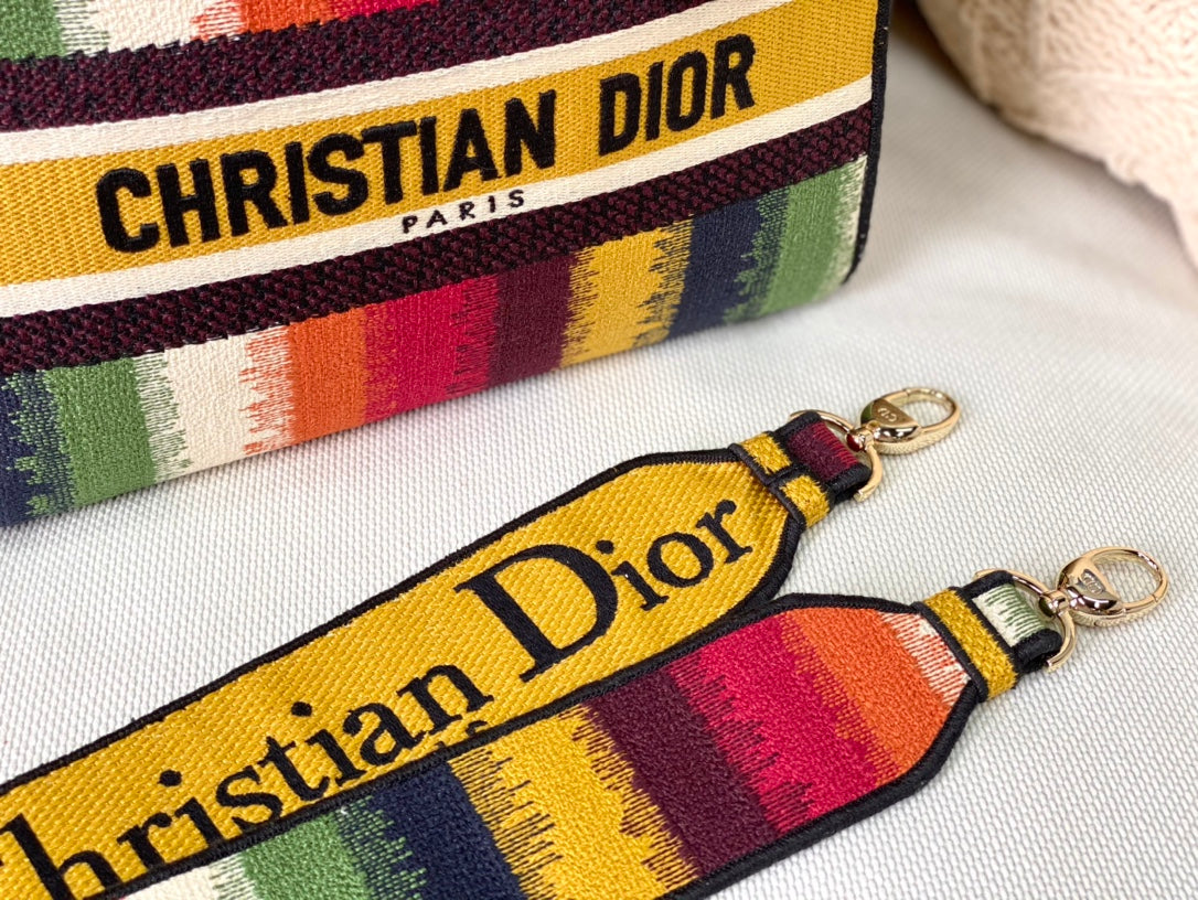 Dior Lady D-Lite黛妃包-帆布刺繡-多色條紋