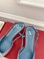 范倫V-2023夏季新款 Roman Stud系列 燙鑽涼鞋 4.5cm 水藍色
