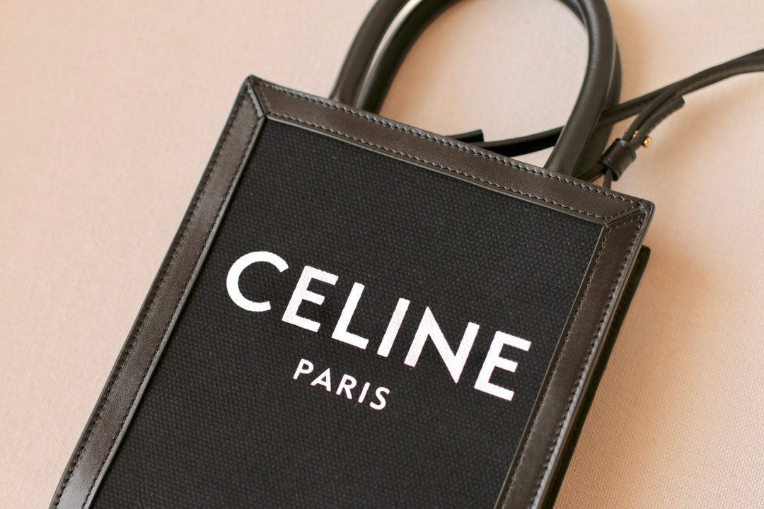 Celine Cabas Mini 織物牛皮革豎款手袋
