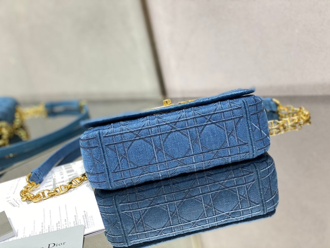Dior Caro 小號20cm-牛仔藍