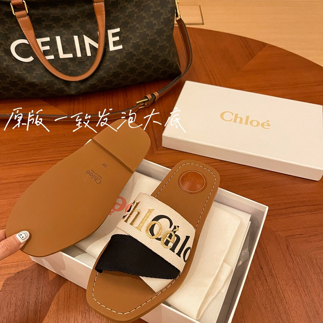 Chloe鞋-Chloe Woody Logo 撞色 拖鞋