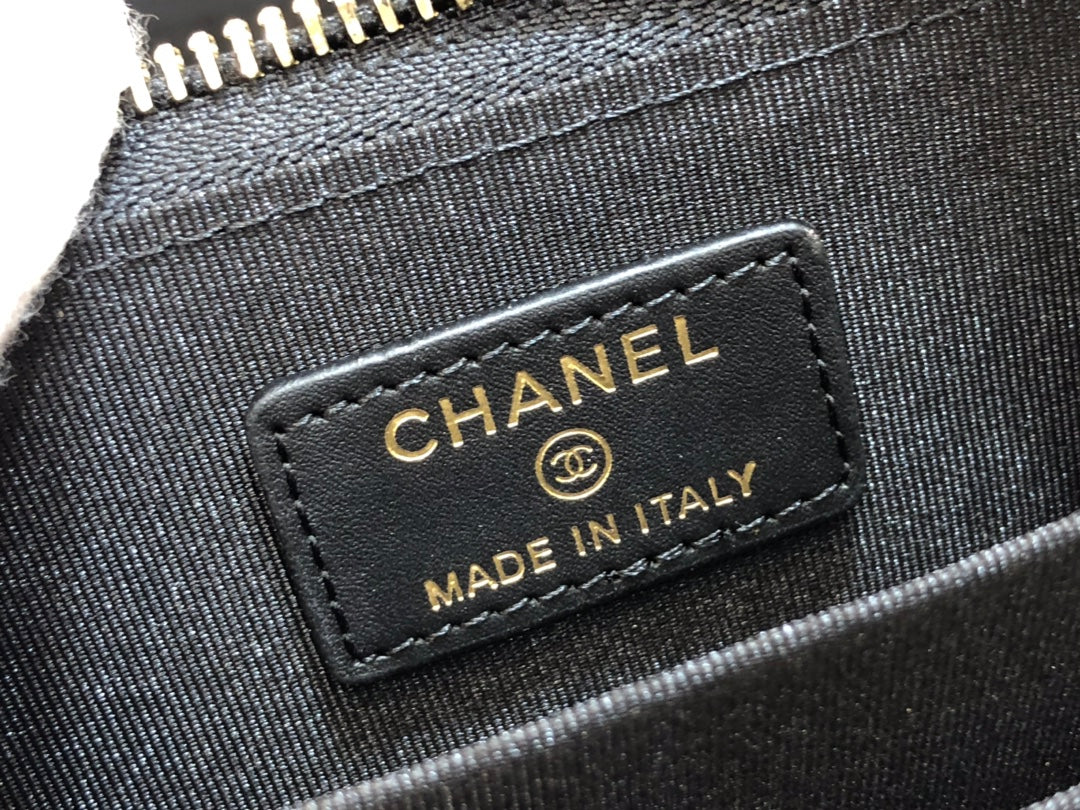 Chanel 復古CC荔枝牛皮拉鍊零錢包-仿舊五金
