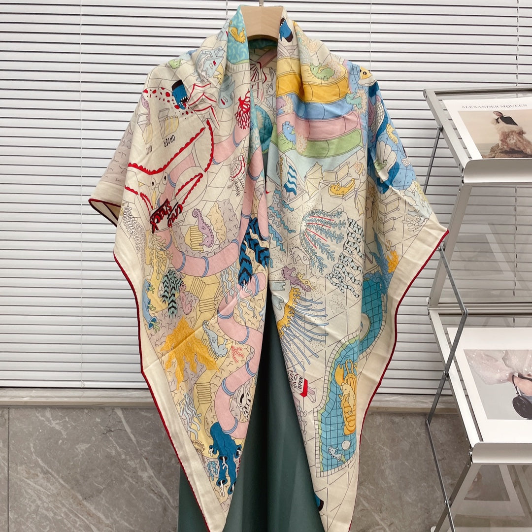 小愛款-雙面大絲巾 136cm-30%真絲70%羊毛