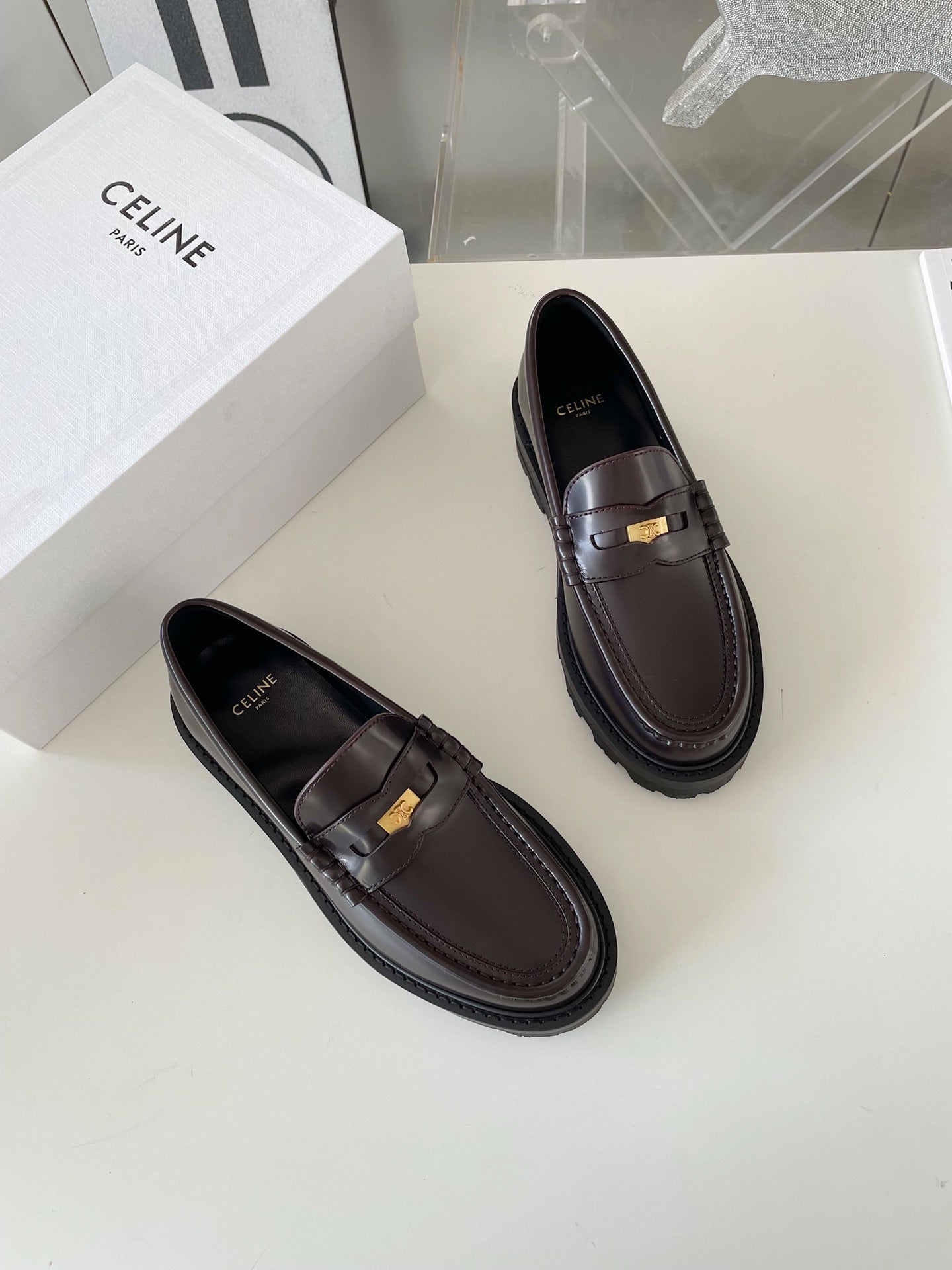 Celine鞋-Celine 五金扣 牛皮 平底樂福鞋