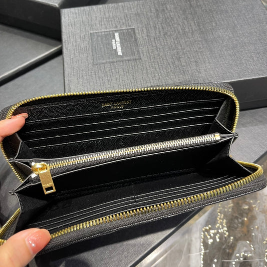 YSL 拉鍊長夾 黑色金扣