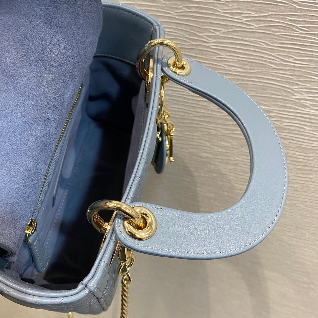 Dior-Mini Lady Dior手袋-三格黛妃-17cm-天藍珐瑯扣