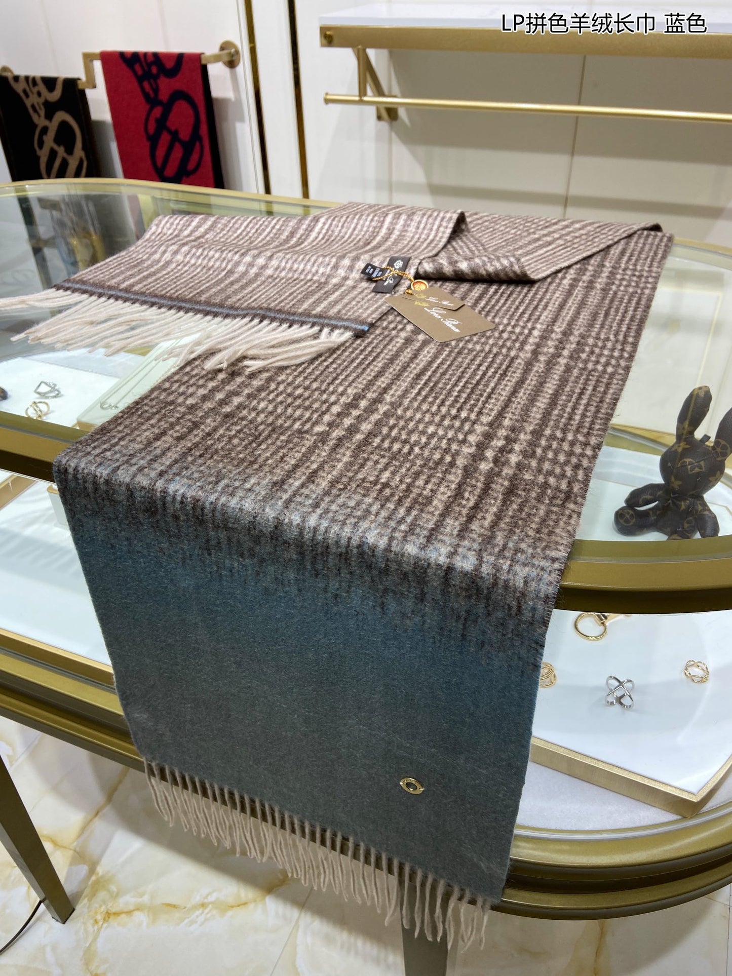 L-Piana 雙面拼色羊絨長圍巾 33*190cm-100%頂級端野羊絨