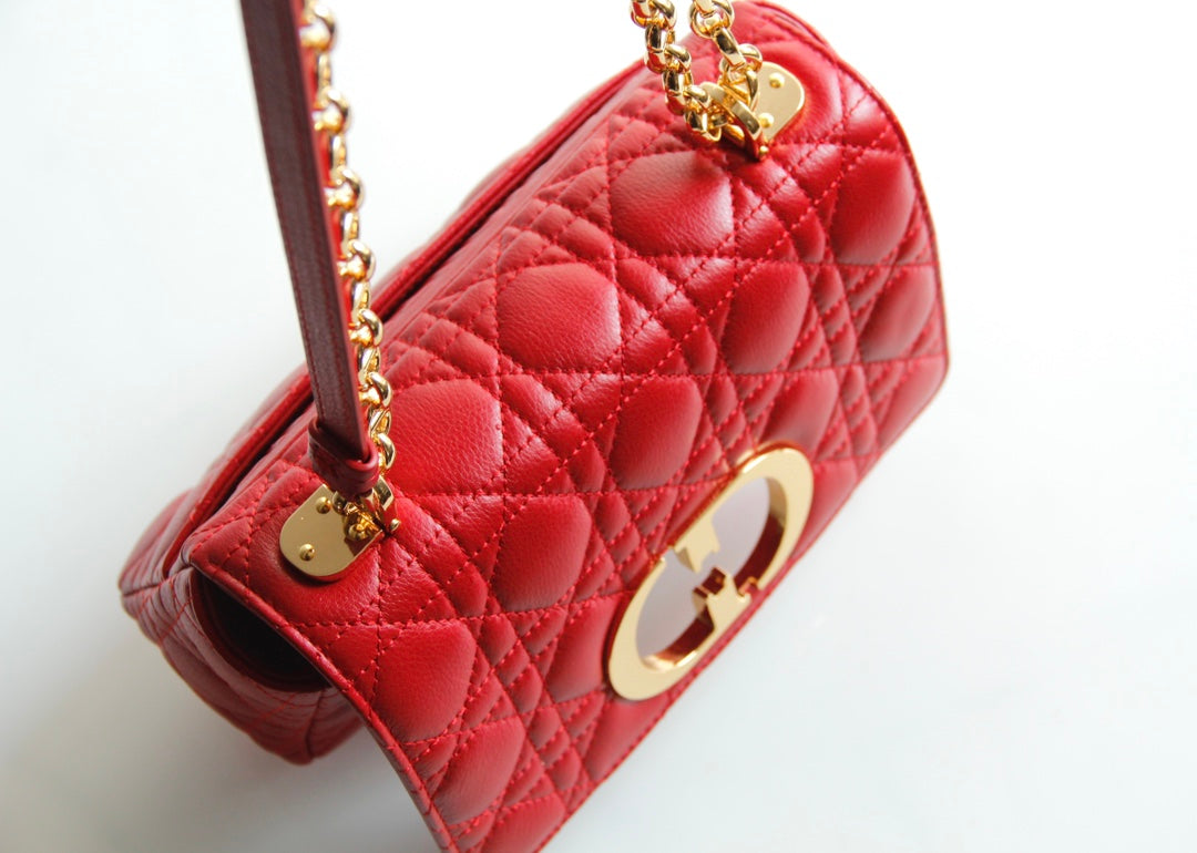 Dior Caro 小號20cm-紅色小牛皮
