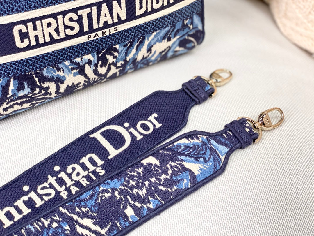 Dior Lady D-Lite黛妃包-帆布刺繡-靛藍棕櫚