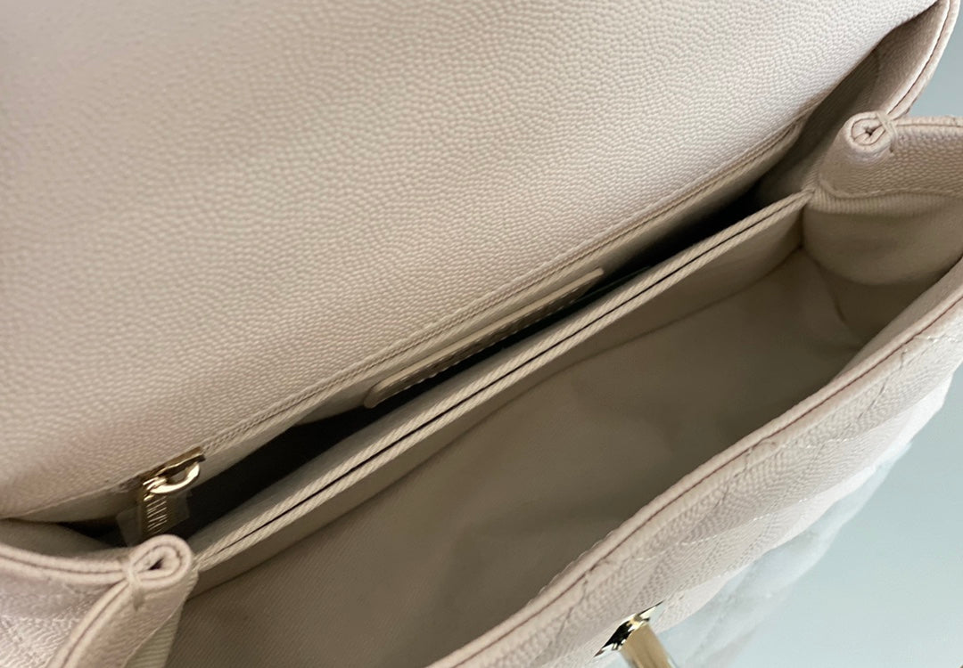 Chanel coco handle CF 小號-米白色牛皮-香檳金扣