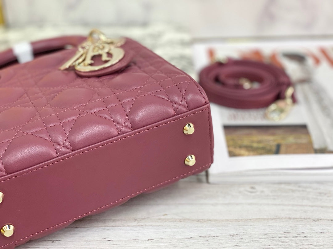 Dior-Mini Lady Dior手袋-三格黛妃-17cm-木槿粉金扣