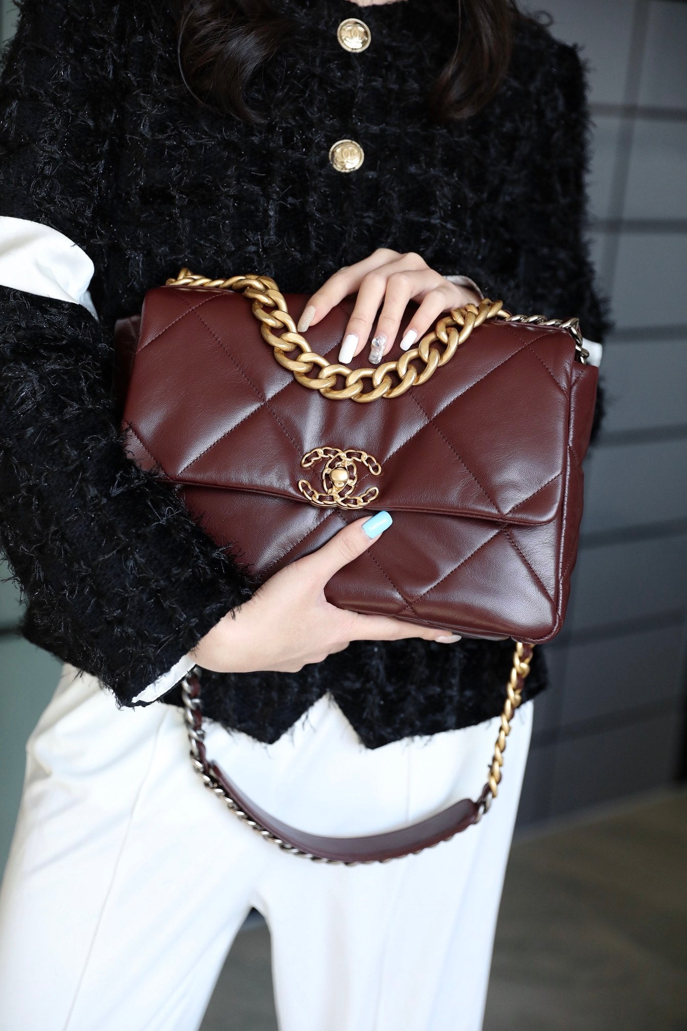 Chanel 19Bag-中號深棗紅
