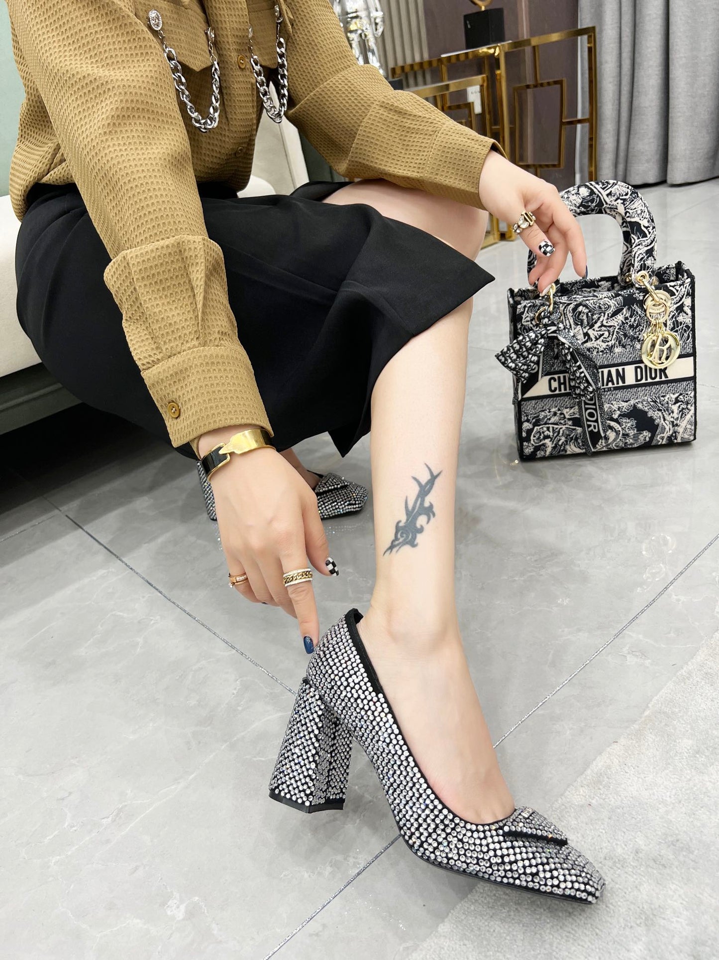 Prada鞋-Prada 鑽面高跟鞋