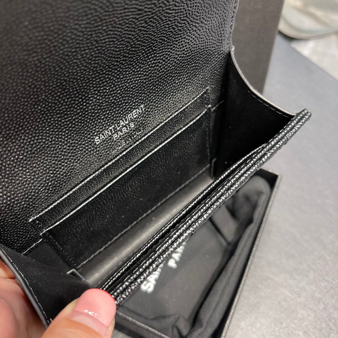 YSL 新品短夾 黑色銀扣