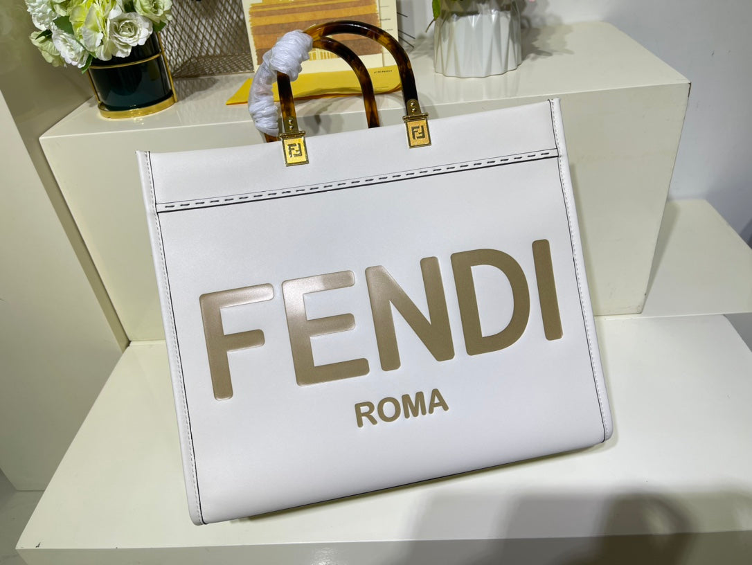 芬F家-Fendi Sunshine-中號白色牛皮手提袋