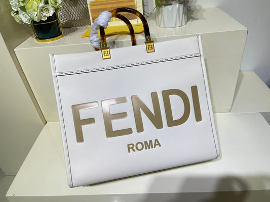 芬F家-Fendi Sunshine-中號白色牛皮手提袋