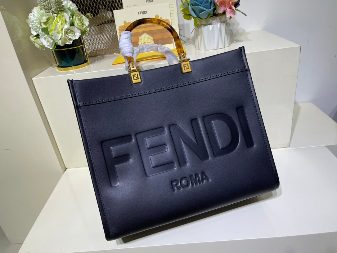 芬F家-Fendi Sunshine-中號黑色牛皮手提袋