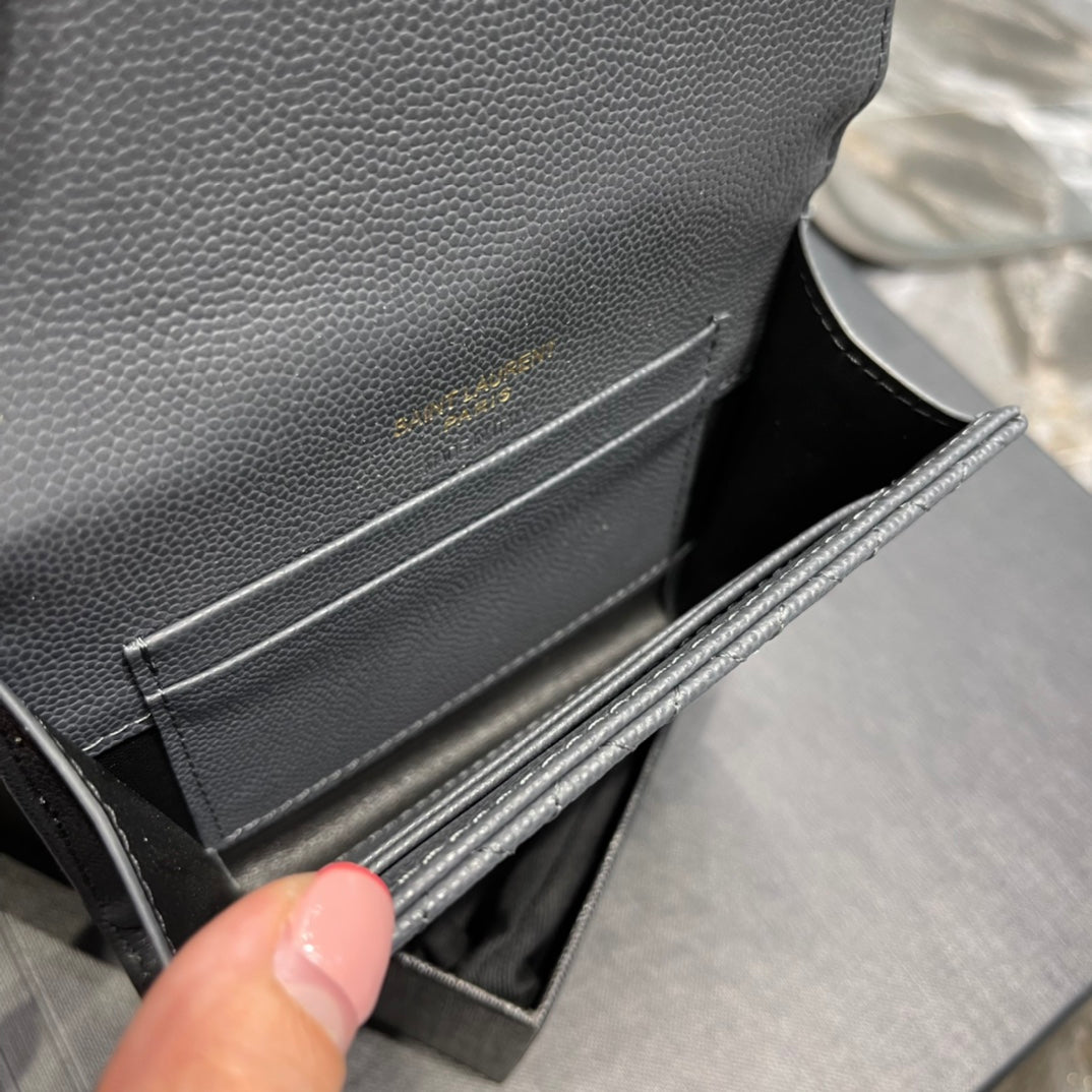 YSL 新品短夾 藍灰色金扣