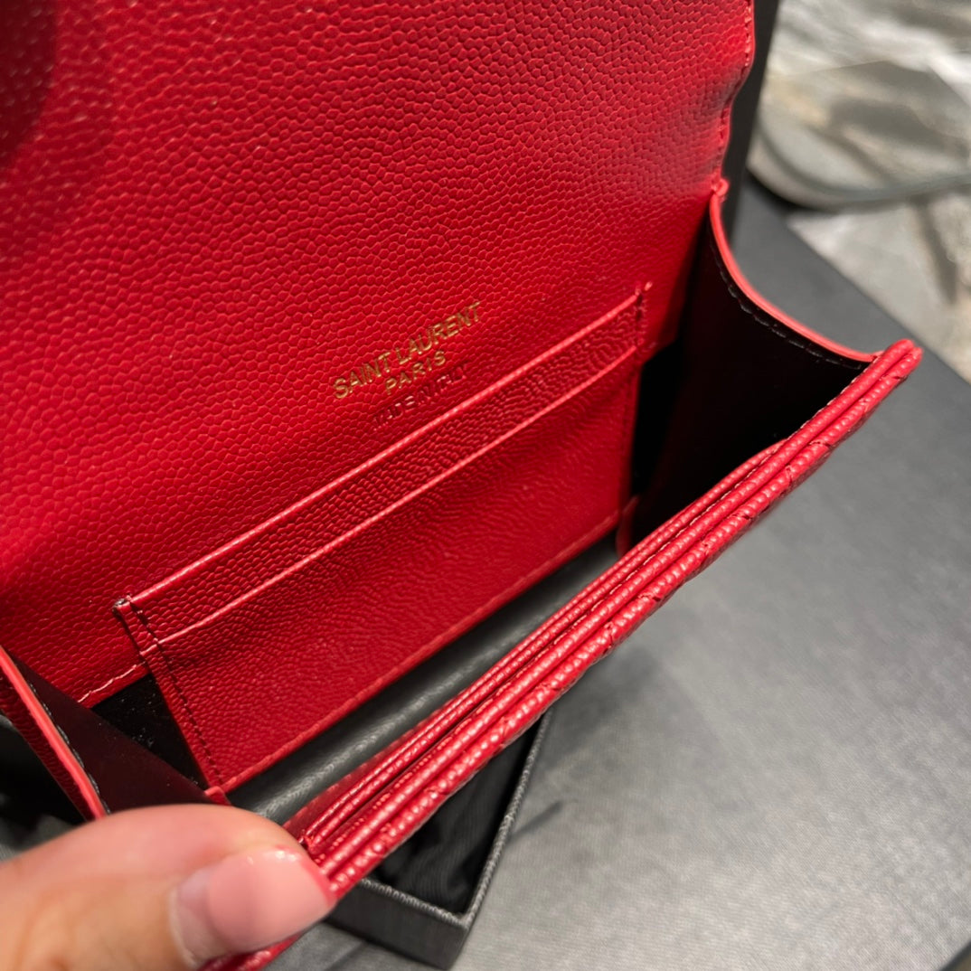 YSL 新品短夾 紅色金扣