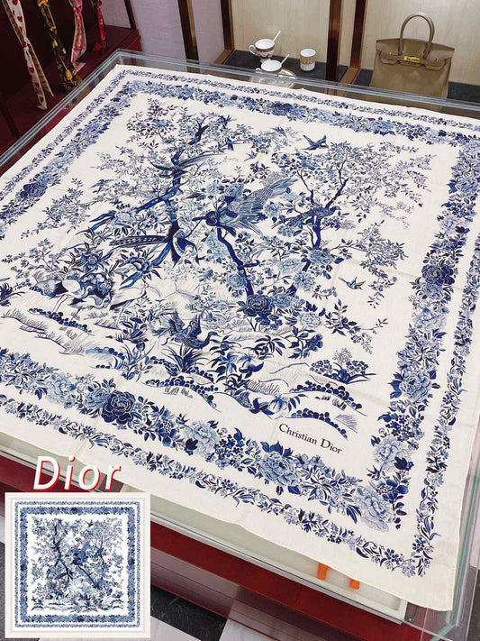 迪D家-森林花鳥方形圍巾 140*140cm 70%羊絨+30%真絲
