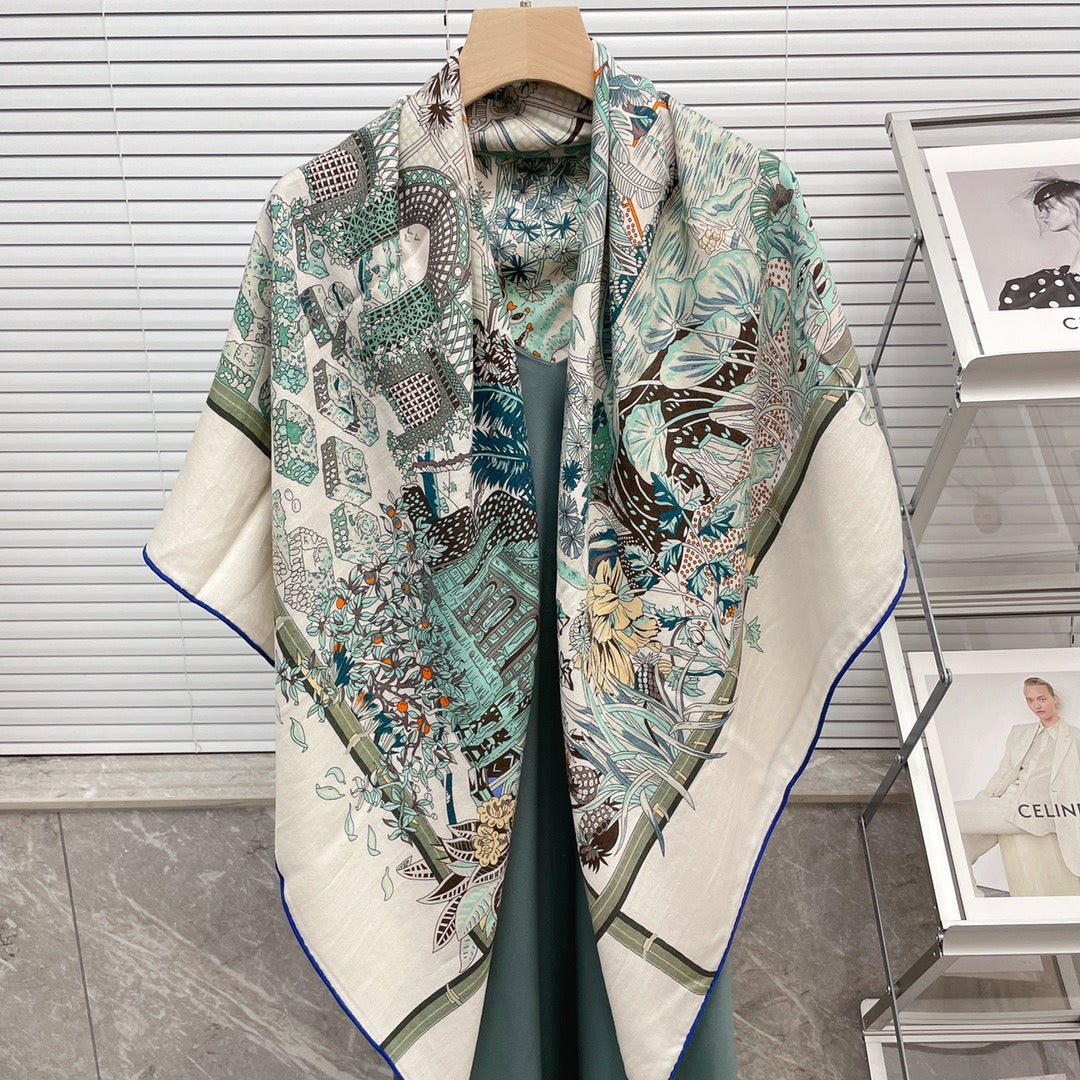 小愛款-雙面大絲巾 136cm-30%真絲70%羊毛