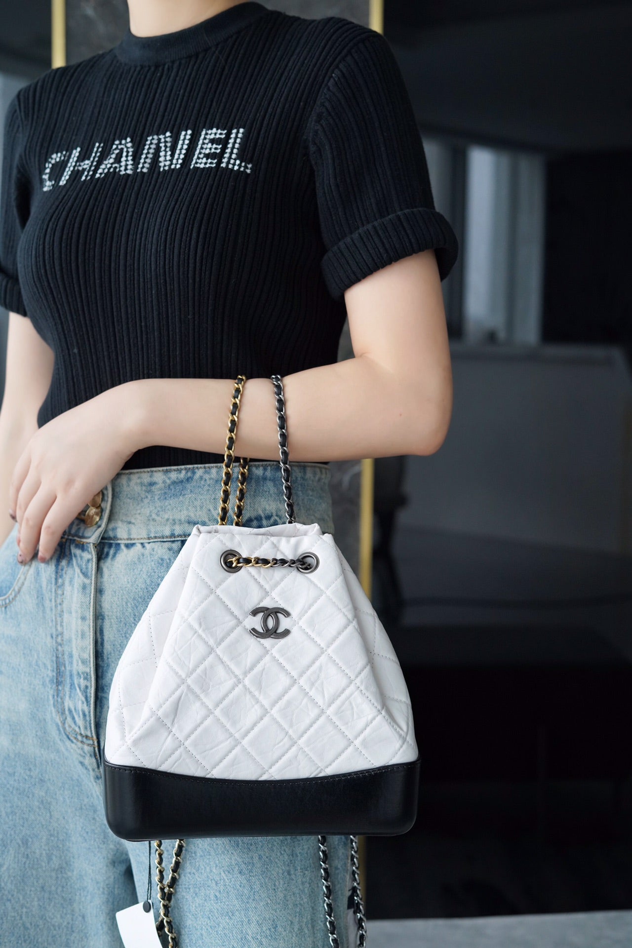 小香家-流浪後背包-黑白小號22.5cm