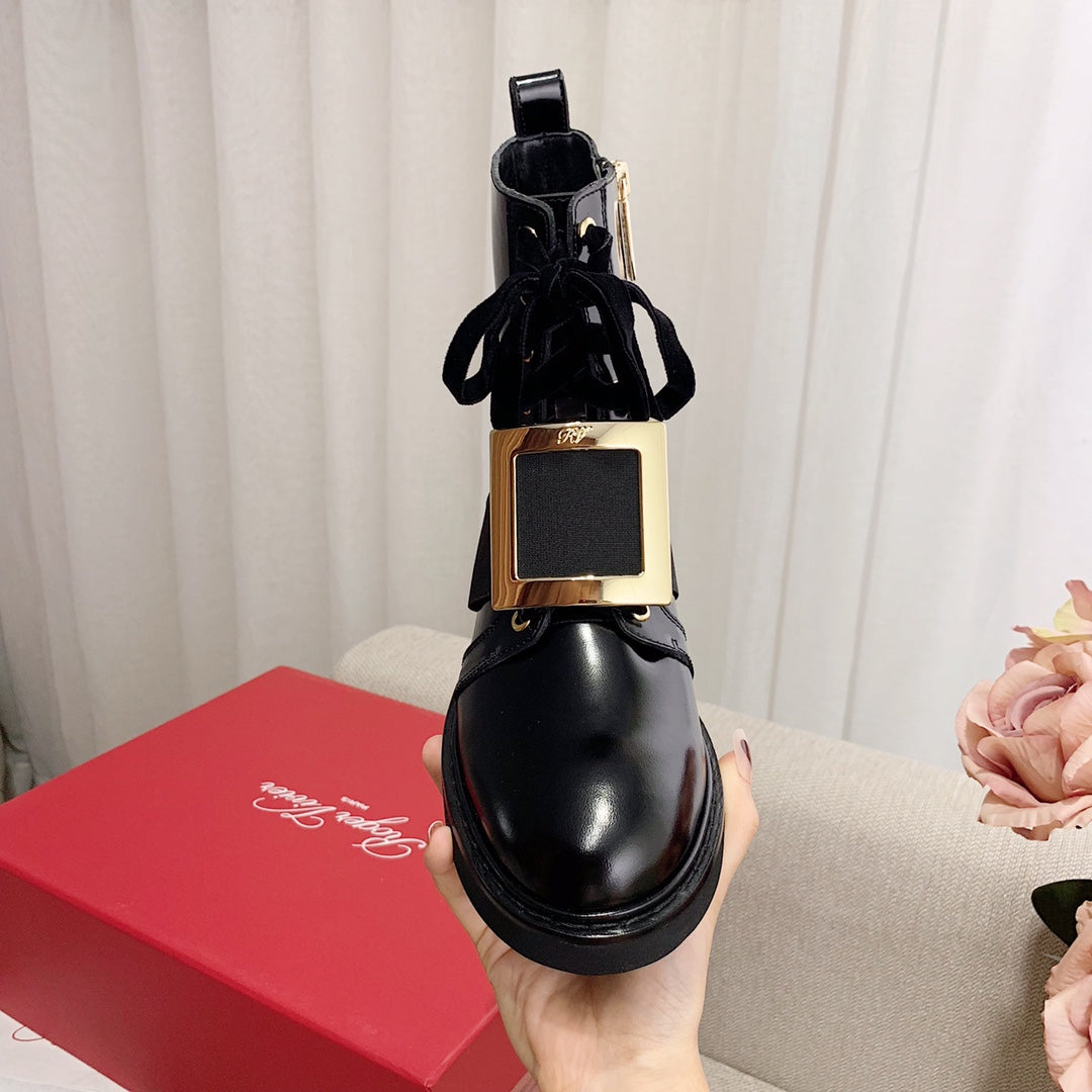 R方扣頭鞋-22SS 鑲鑽平底短靴 袁姍姍同款